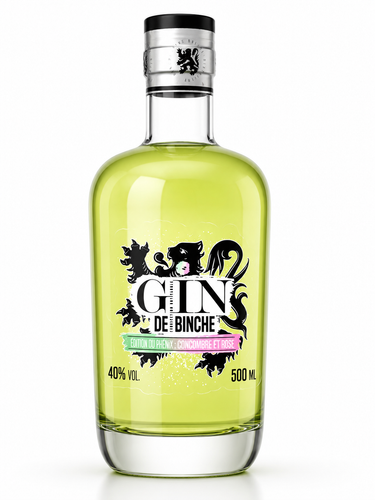 Gin de Binche Édition du Phénix, concombre et rose, bouteille de 50 cl à 40 % vol.